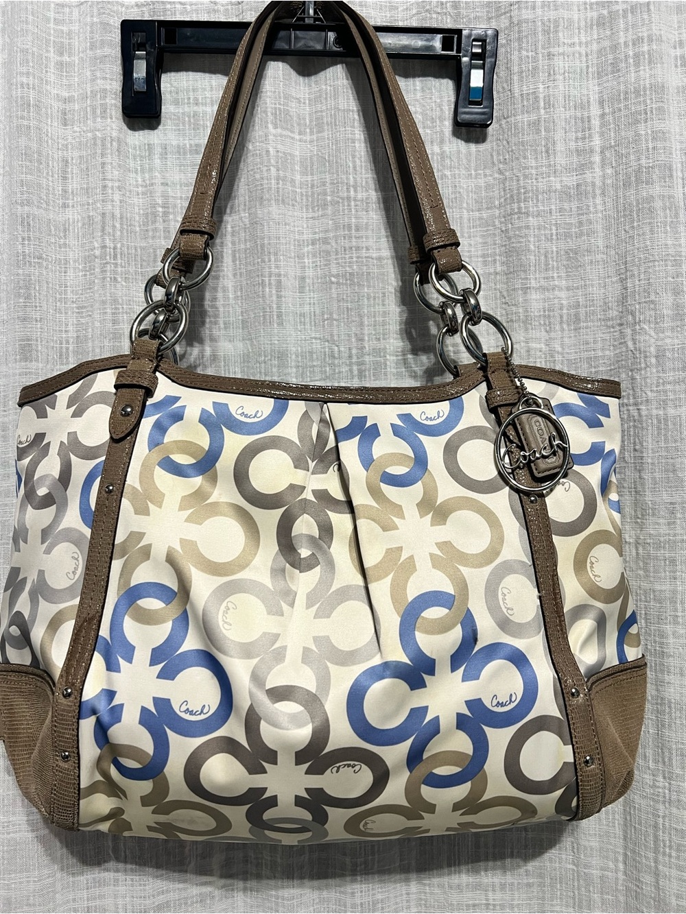 Coach Circle Logo Shoulder Bag in Blue and Brown